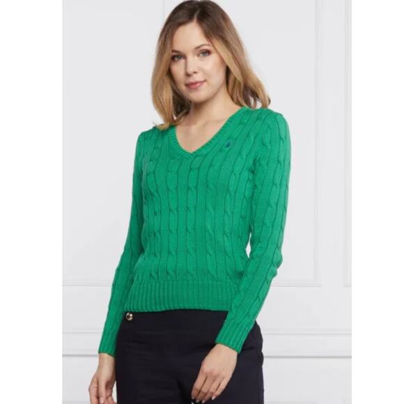 Lilly Pulitzer Kelly Green V-Neck Cashmere Cable Knit Sweater Small - Picture 1 of 6